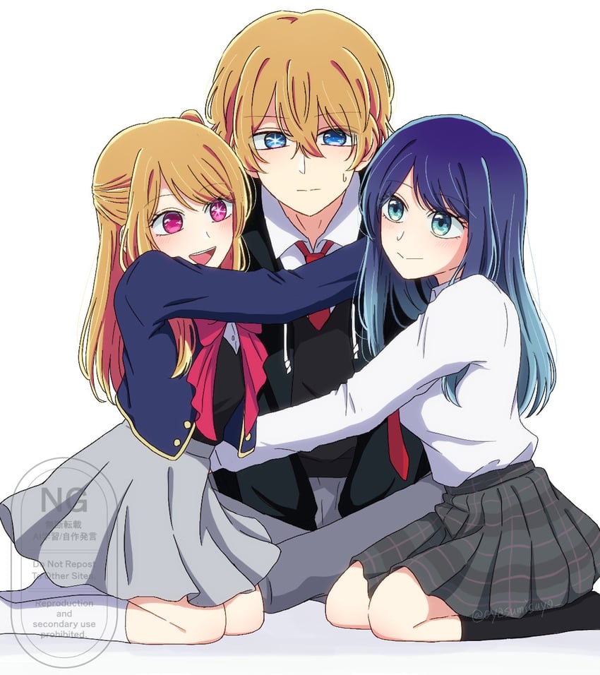 hoshino ruby, hoshino aquamarine, and kurokawa akane (oshi no ko) drawn by oyasumisuya