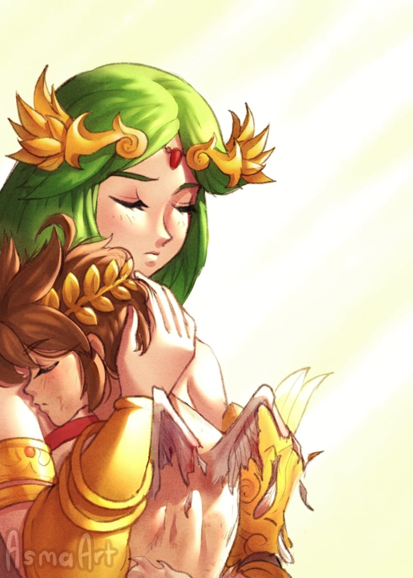 palutena and pit (kid icarus and 1 more) drawn by asma_art