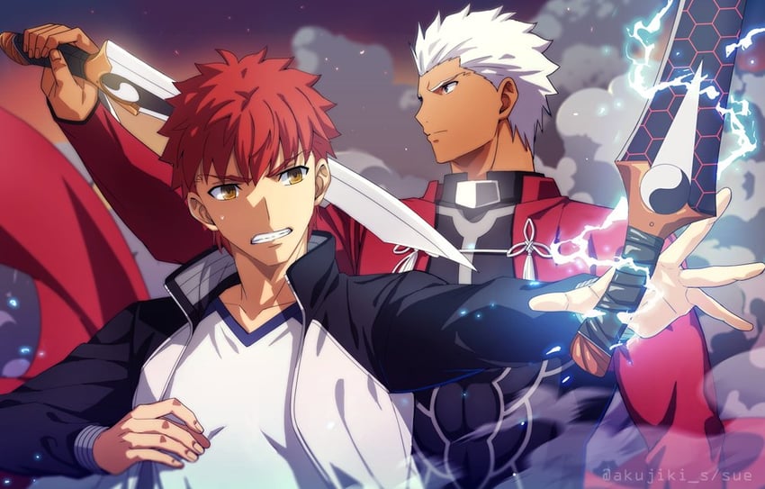 emiya shirou and archer (fate and 1 more) drawn by akujiki59