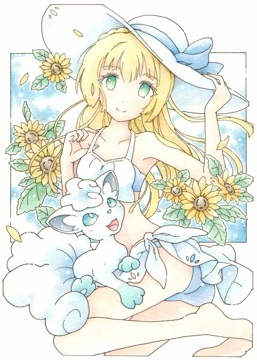 lillie and alolan vulpix (pokemon and 1 more) drawn by inori_(pokemoart)