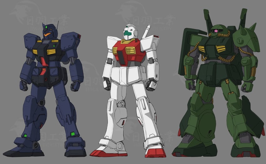 hizack, gm ii, and gm quel (gundam and 1 more) drawn by hiwa_industry