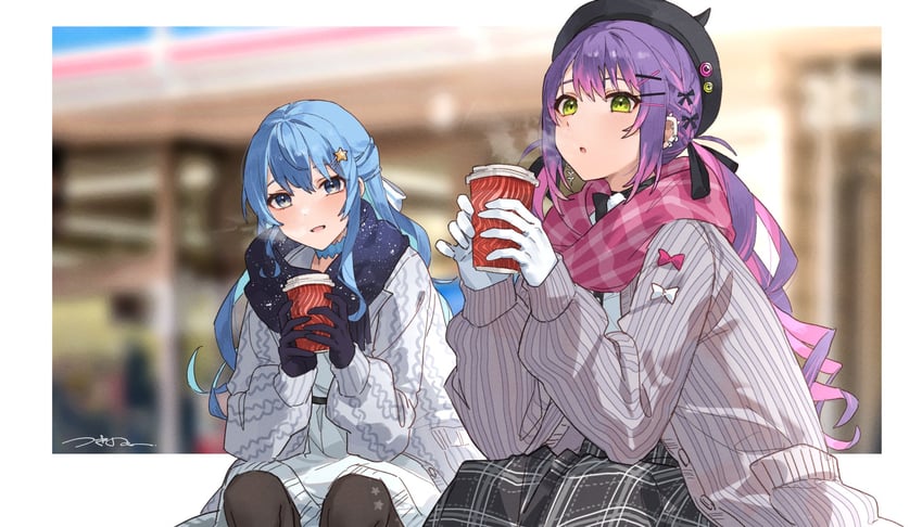 hoshimachi suisei and tokoyami towa (hololive) drawn by tsukino_(nakajimaseiki)