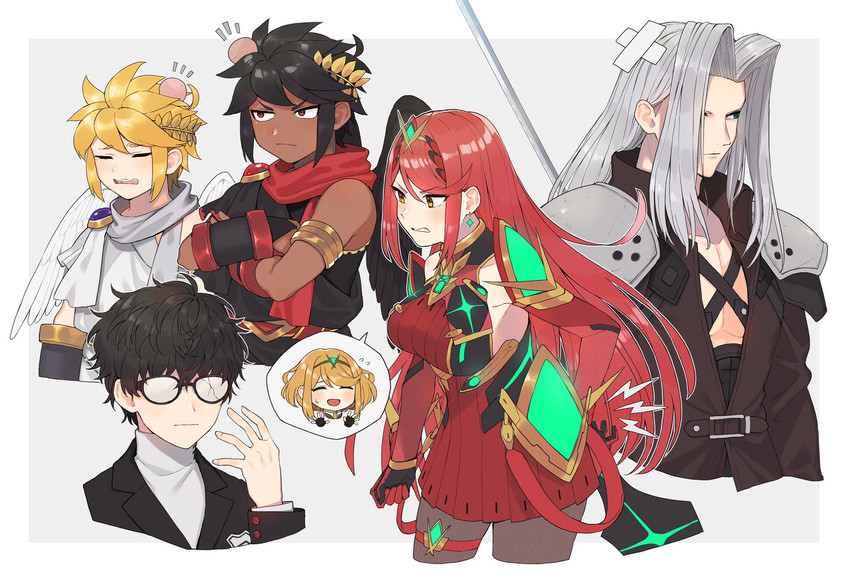 pyra, sephiroth, amamiya ren, pit, dark pit, and 1 more (final fantasy and 9 more) drawn by kinagi_(3307377)