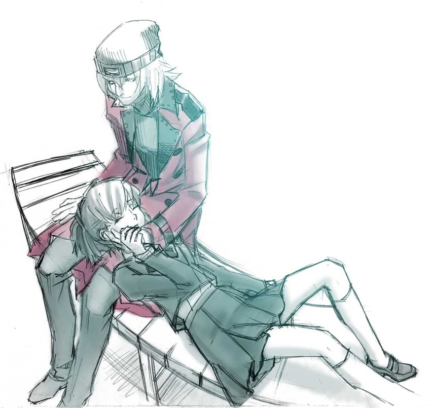 shiomi kotone and aragaki shinjirou (persona and 2 more) drawn by kikuzou