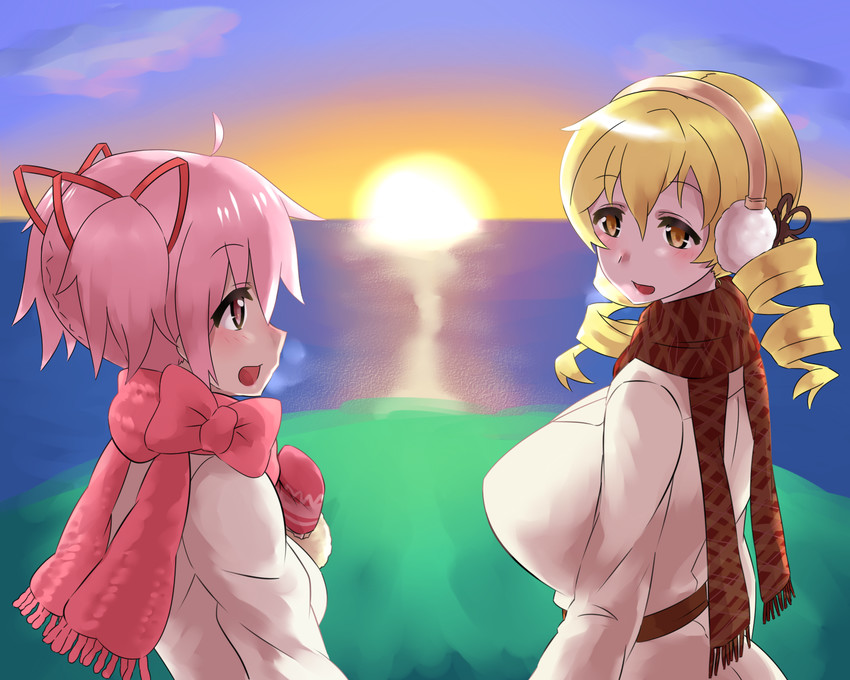 kaname madoka and tomoe mami (mahou shoujo madoka magica) drawn by mizuumi_(bb)