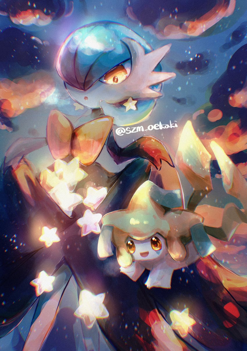gardevoir, mega gardevoir, and jirachi (pokemon) drawn by szm_oekaki