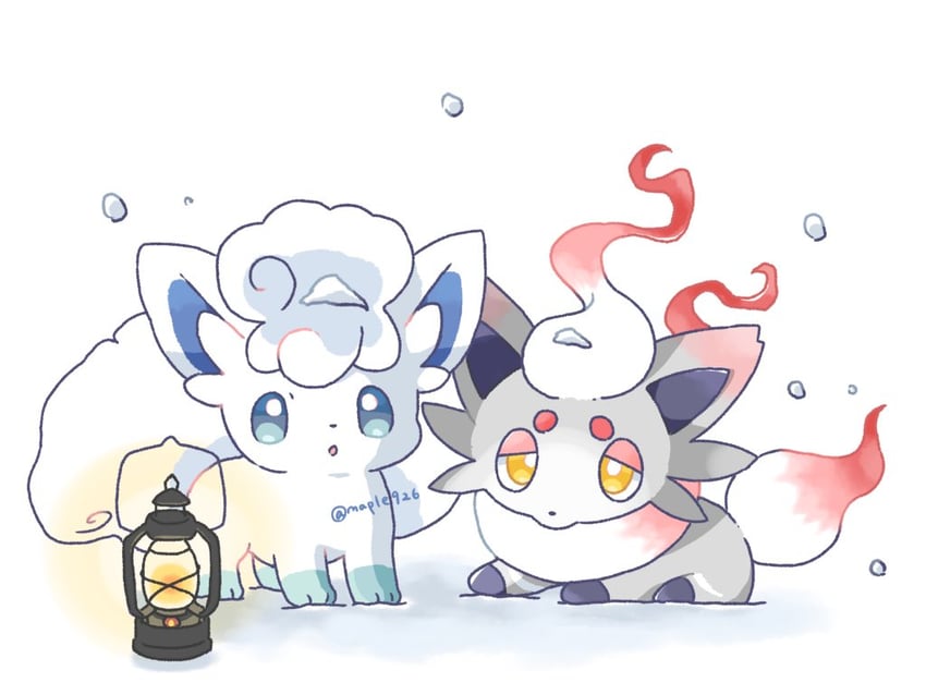 alolan vulpix and hisuian zorua (pokemon) drawn by kana_(maple926)