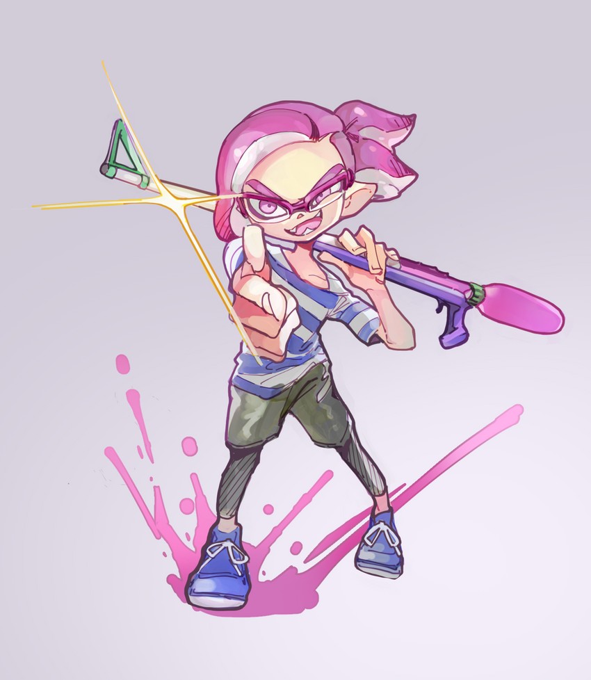 inkling player character and inkling boy (splatoon and 1 more) drawn by mkakimikan