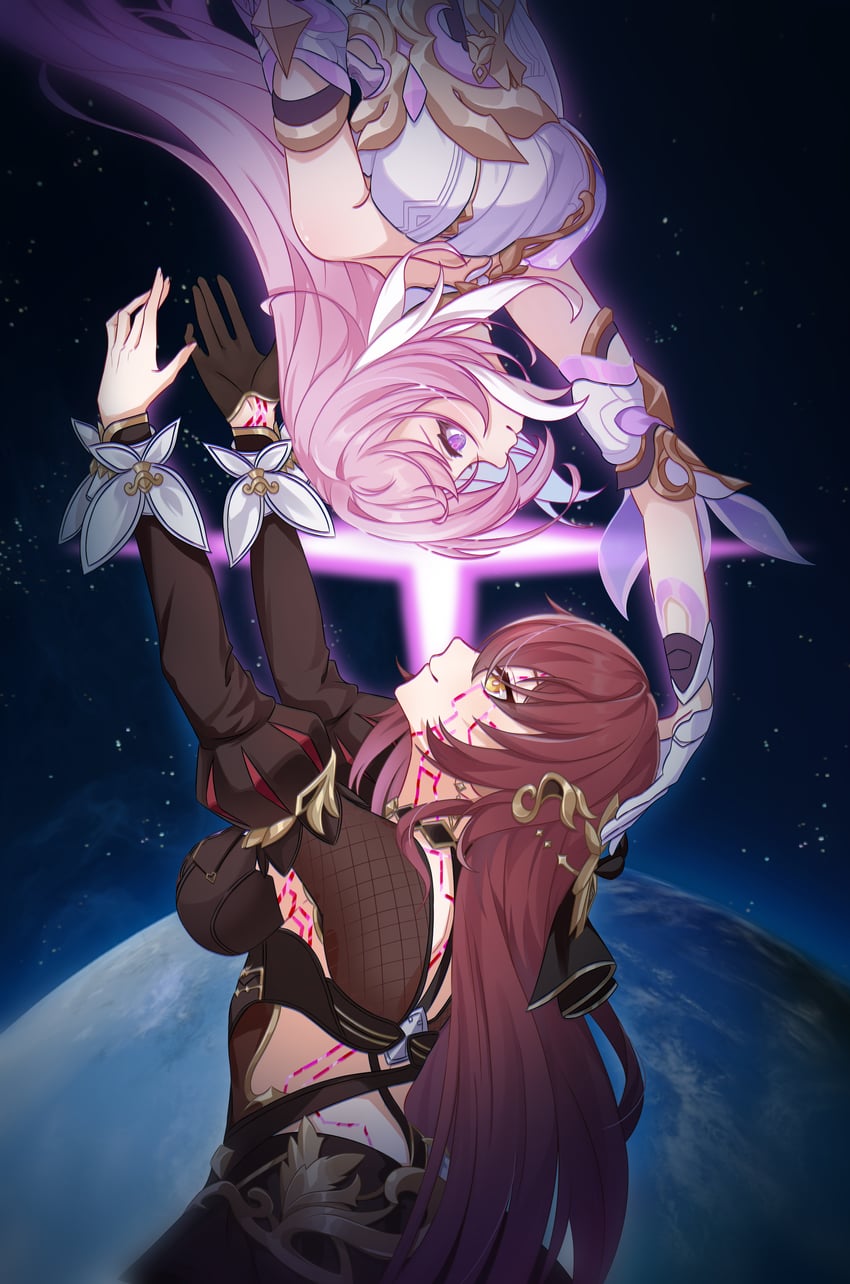 elysia and eden (honkai and 1 more) drawn by m78_zaitaoaotezhanshi