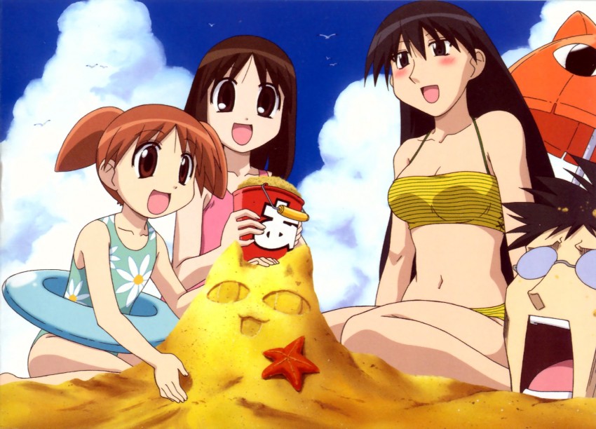 kasuga ayumu, sakaki, mihama chiyo, mihama chiyo's father, and kimura (azumanga daioh)