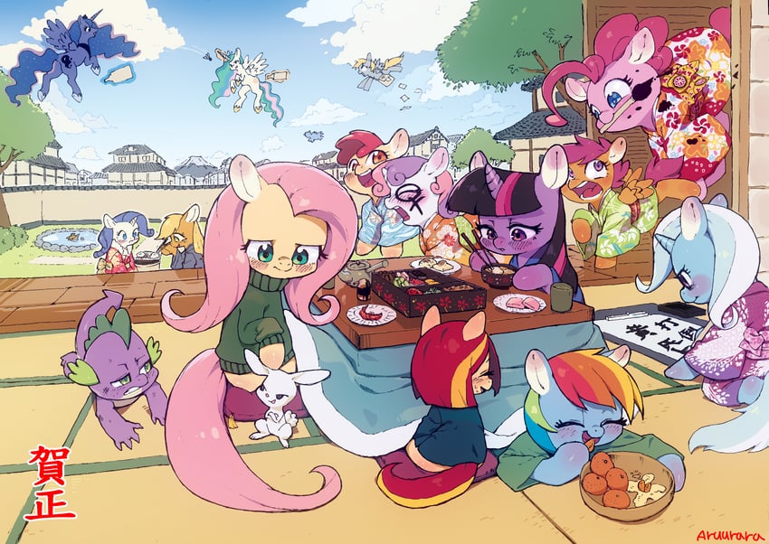 fluttershy, rainbow dash, pinkie pie, applejack, rarity, and 10 more (my little pony and 2 more) drawn by inuki_(aruurara)