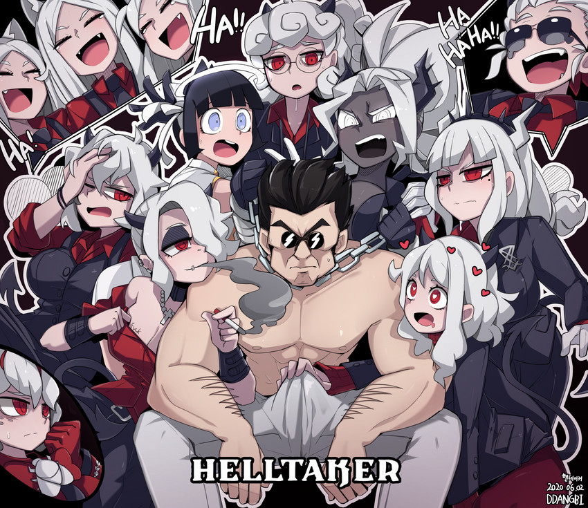 lucifer, modeus, justice, helltaker, cerberus, and 6 more (helltaker) drawn by ddangbi