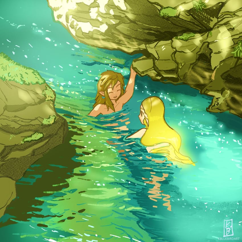link and princess zelda (the legend of zelda and 1 more) drawn by blue_sky_(kbluebirdart)