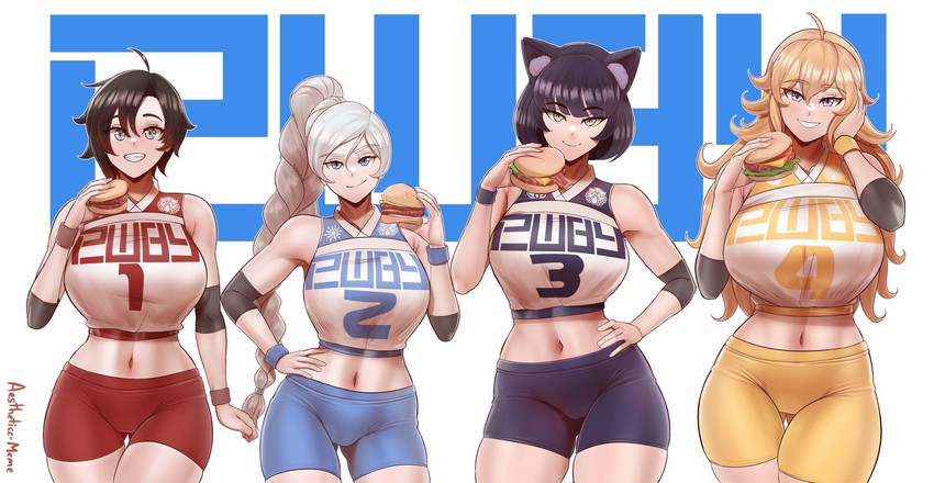 ruby rose, weiss schnee, yang xiao long, and blake belladonna (rwby) drawn by aestheticc-meme