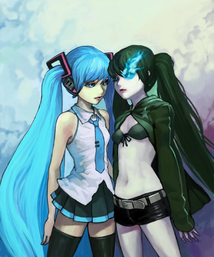 hatsune miku and black rock shooter (vocaloid and 1 more) drawn by consent_(oituku)