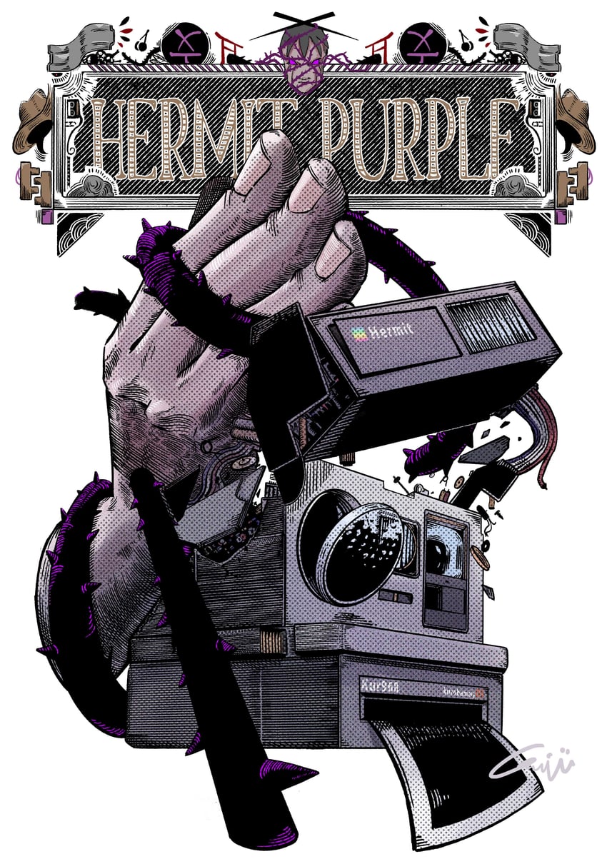 joseph joestar and hermit purple (jojo no kimyou na bouken and 1 more) drawn by kurobameiyos