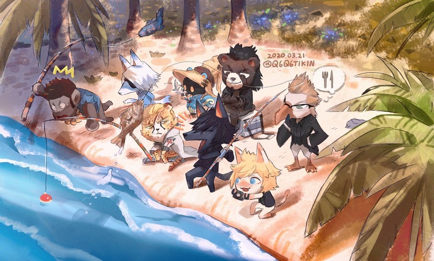 noctis lucis caelum, vivi ornitier, gladiolus amicitia, prompto argentum, ignis scientia, and 3 more (final fantasy and 4 more) drawn by q6q6tikin
