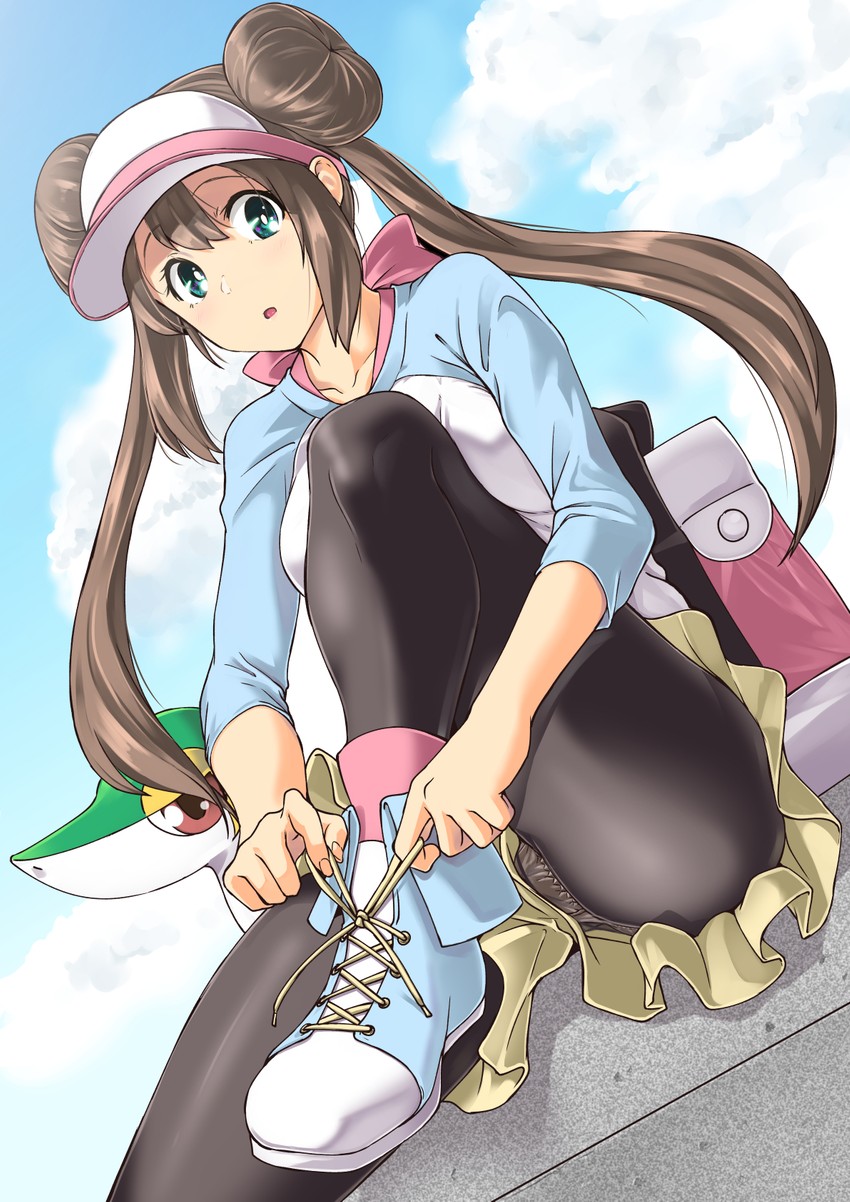 rosa and snivy (pokemon and 1 more) drawn by kawajuu
