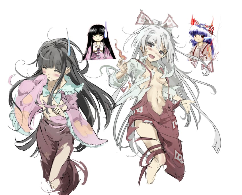 fujiwara no mokou and houraisan kaguya (touhou) drawn by sesmkun and zun_(artist)