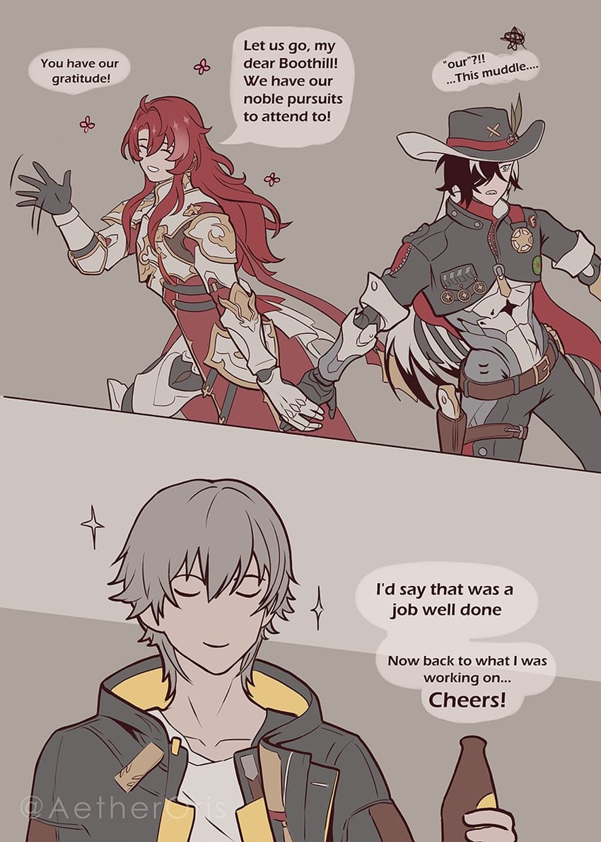trailblazer, caelus, boothill, and argenti (honkai and 1 more) drawn by aetheroris
