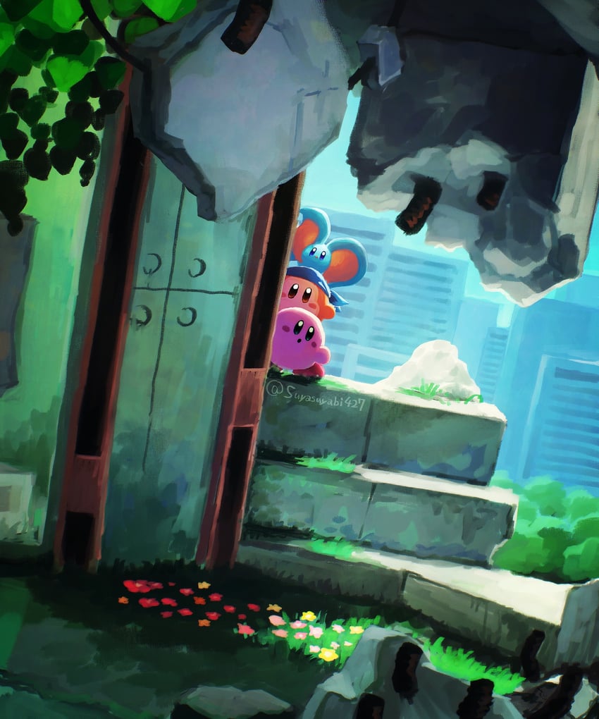 kirby, bandana waddle dee, and elfilin (kirby and 1 more) drawn by suyasuyabi