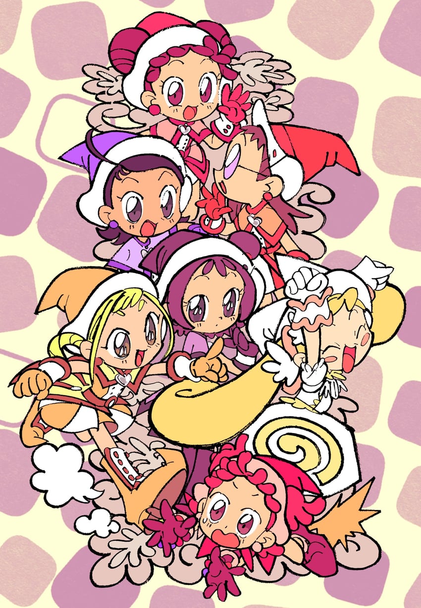 harukaze doremi, segawa onpu, fujiwara hazuki, senoo aiko, makihatayama hana, and 2 more (ojamajo doremi) drawn by sono_(samusu_gi)