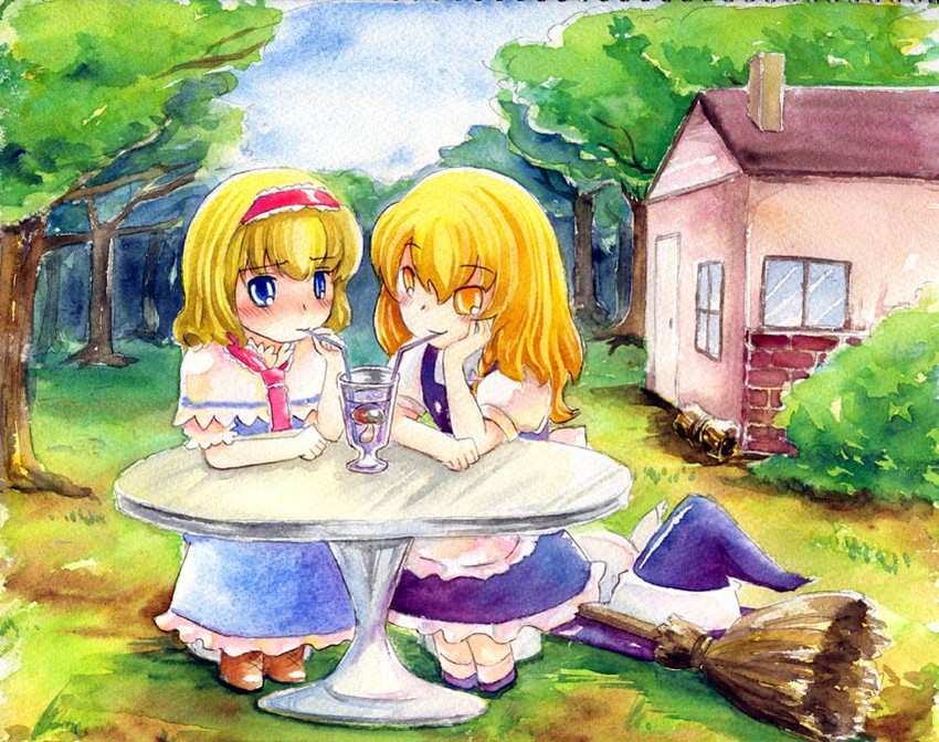 kirisame marisa and alice margatroid (touhou) drawn by shiroaisa