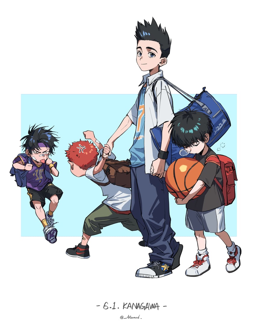sakuragi hanamichi, rukawa kaede, sendou akira, and kiyota nobunaga (slam dunk) drawn by niarwol