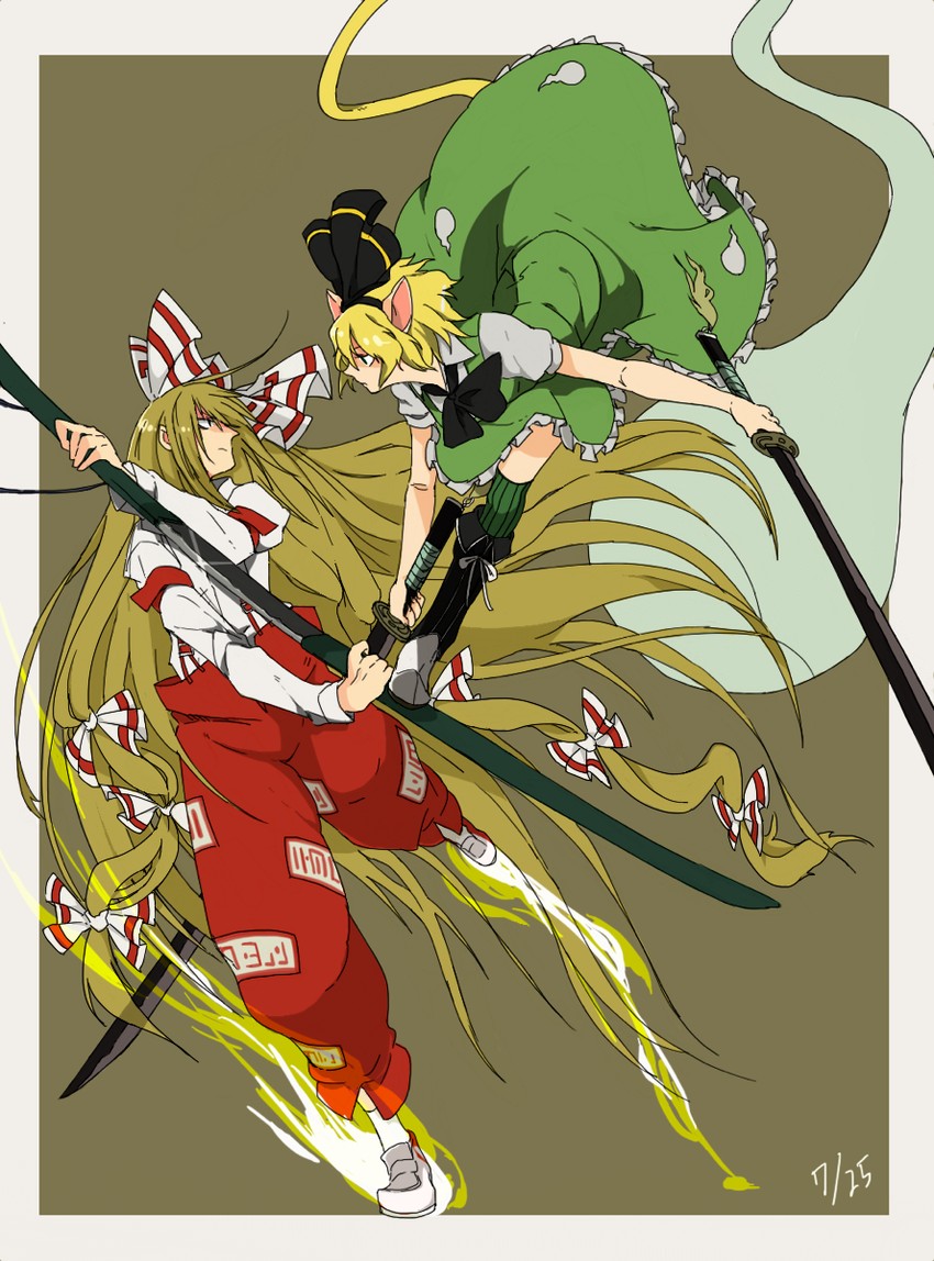 konpaku youmu, fujiwara no mokou, neferpitou, and kite (touhou and 1 more) drawn by izatama