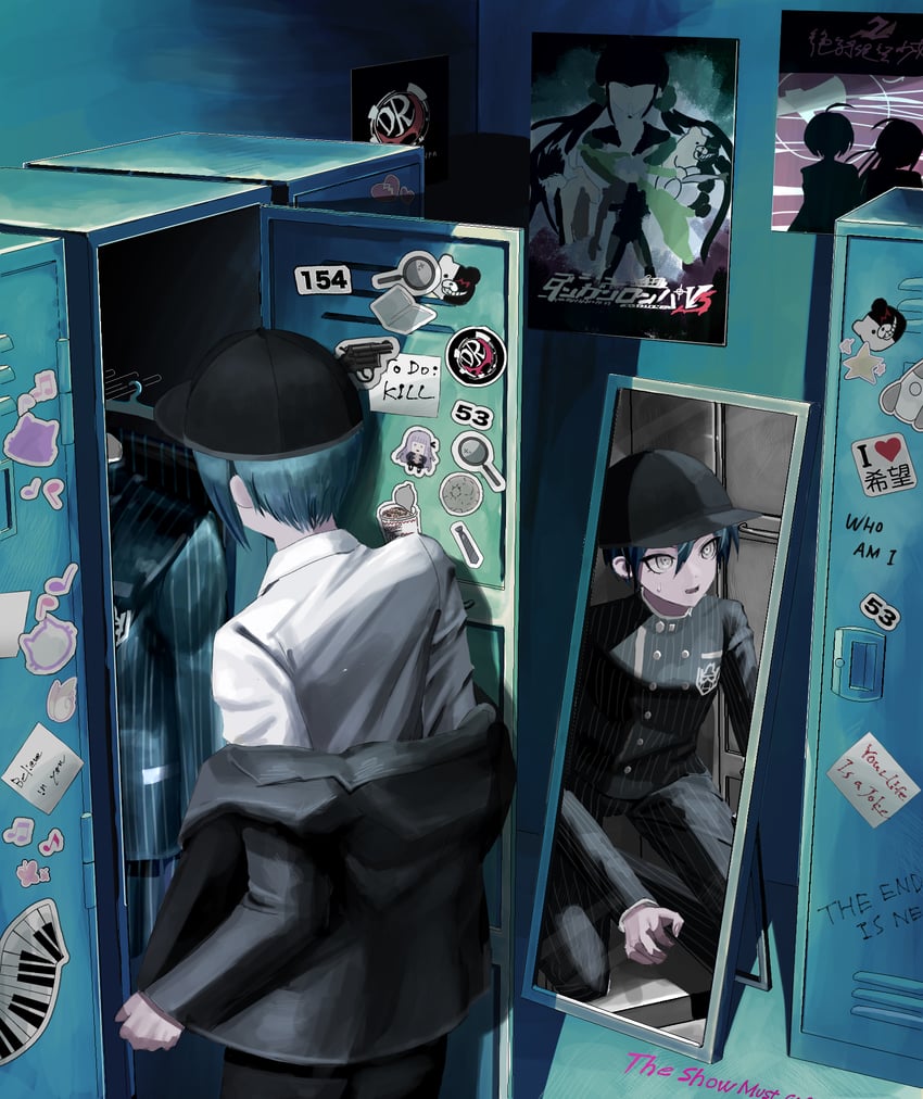 saihara shuichi, kirigiri kyoko, harukawa maki, monokuma, fukawa toko, and 2 more (danganronpa and 2 more) drawn by sukizukiko