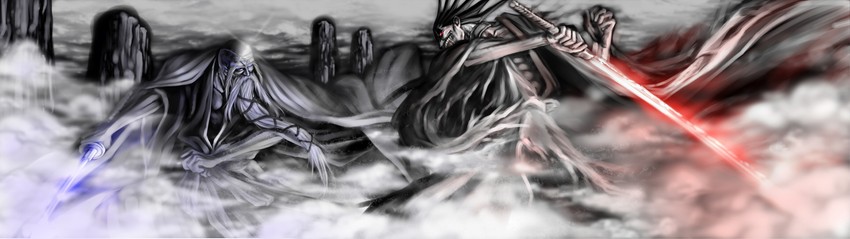 zaraki kenpachi and yamamoto-genryuusai shigekuni (bleach) drawn by fenrir_(fenlil0316)