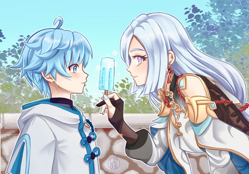 shenhe and chongyun (genshin impact) drawn by laubun