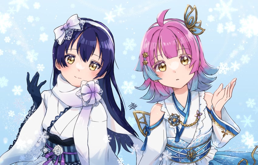 sonoda umi and tennoji rina (love live! and 2 more) drawn by kyaku_tasu