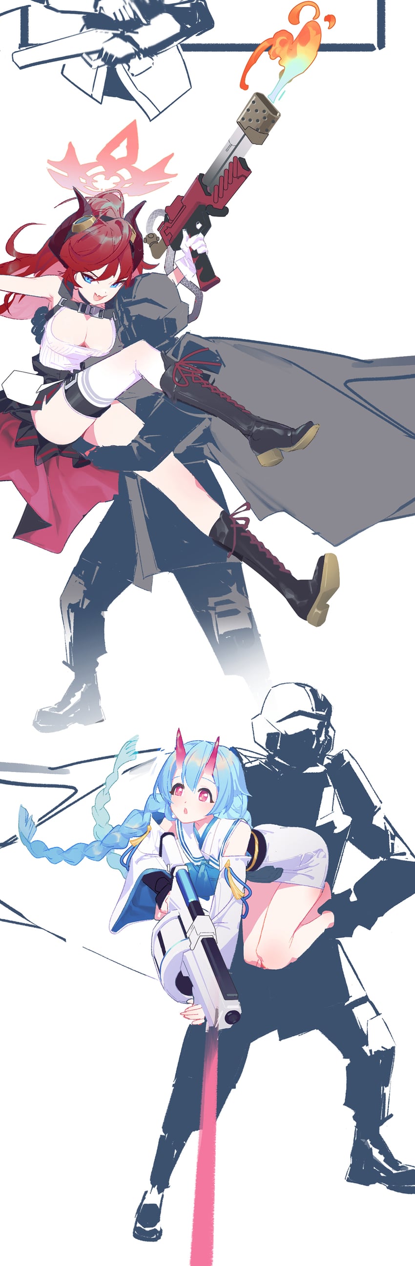 chise, megu, and helldiver (blue archive and 1 more) drawn by cao_xiaojv