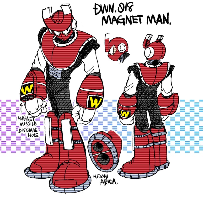 magnet man (mega man and 2 more) drawn by ariga_hitoshi