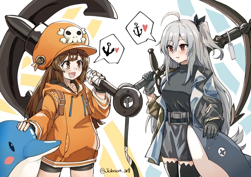 skadi, may, and mr. dolphin (arknights and 2 more) drawn by sleepyowl_(jobkung15)