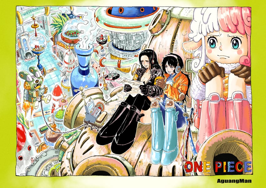 nico robin, vegapunk atlas, and vegapunk edison (one piece) drawn by aguangman1030