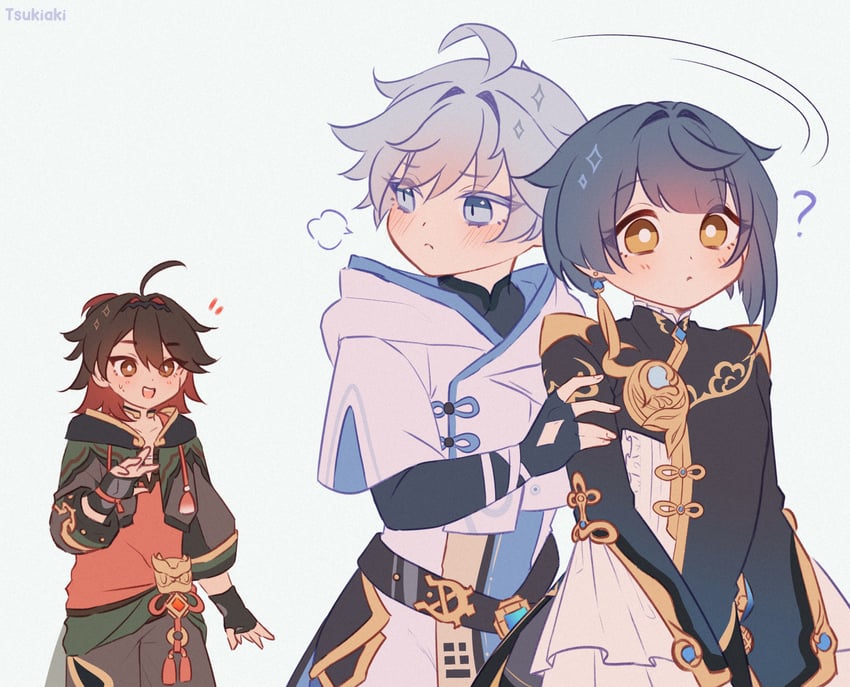 xingqiu, chongyun, and gaming (genshin impact) drawn by tsukiaki_teriyaki