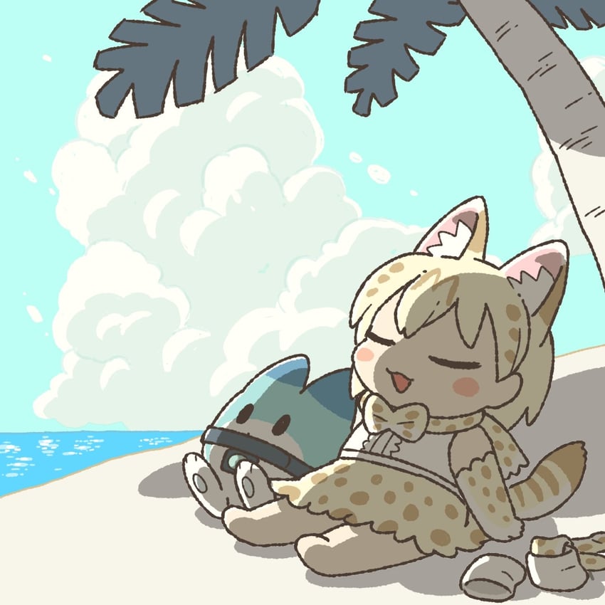 lucky beast and white serval (kemono friends and 1 more) drawn by kuro_shiro_(kuro96siro46)