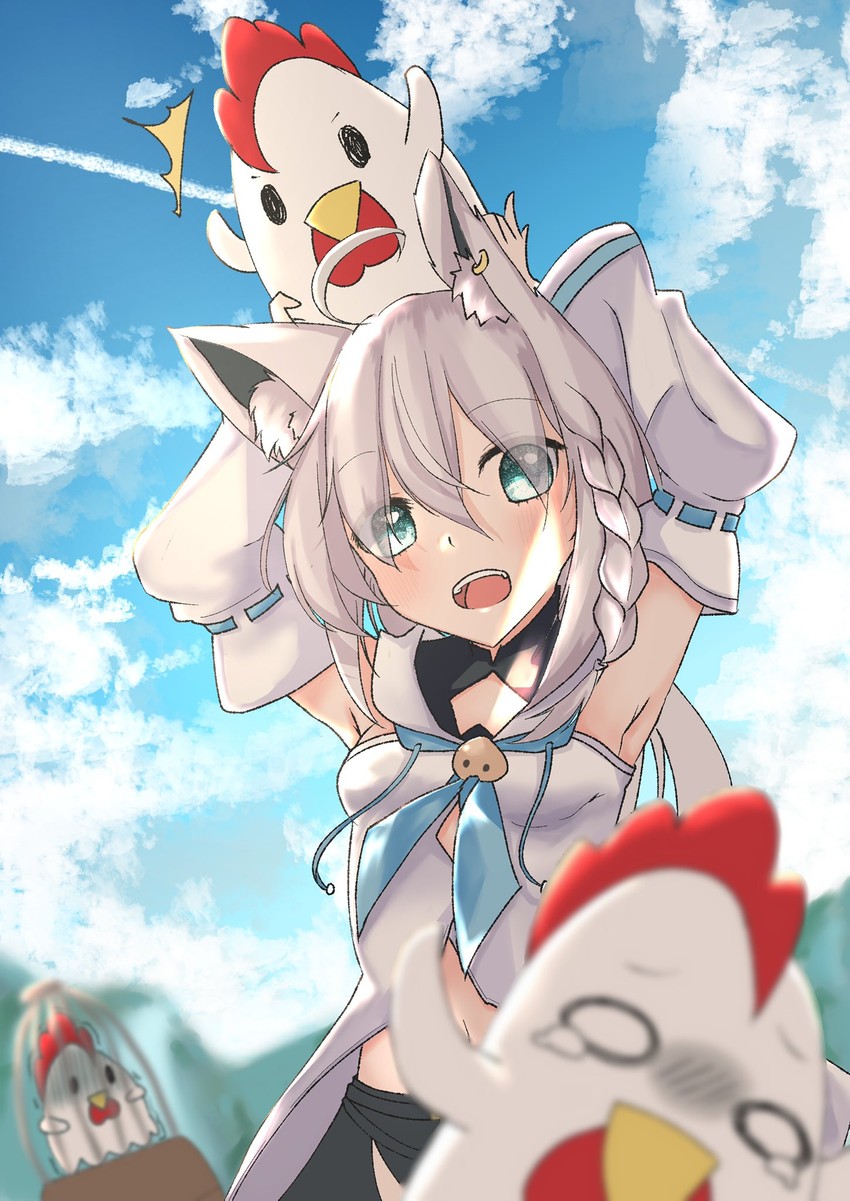 shirakami fubuki and kara-age kun (hololive and 1 more) drawn by korokoromochi