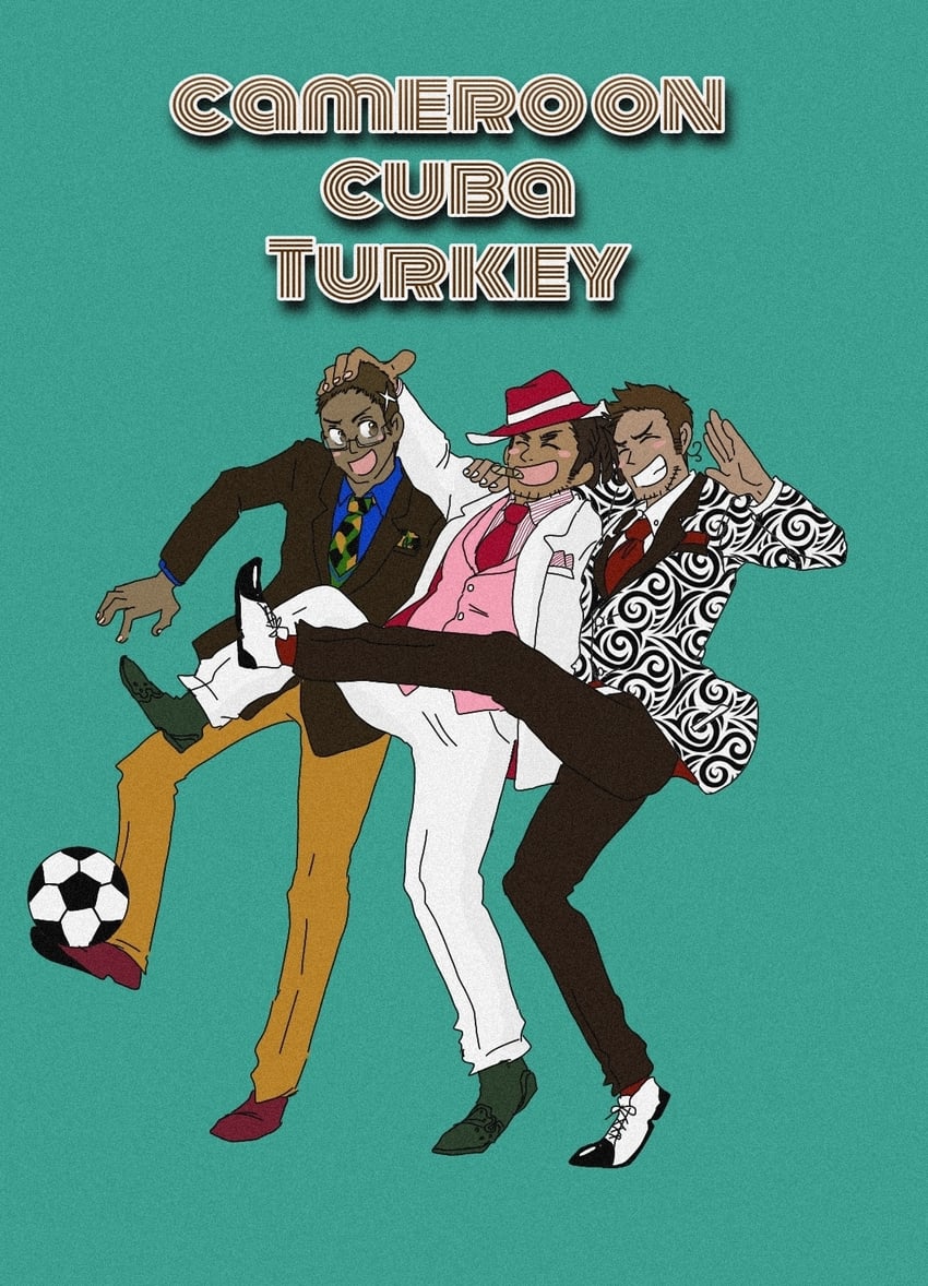 turkey, cuba, and cameroon (axis powers hetalia) drawn by maho_(mahomuki)
