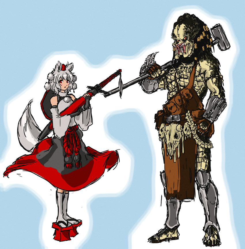 inubashiri momiji and predator (touhou and 1 more) drawn by nameo_(judgemasterkou)