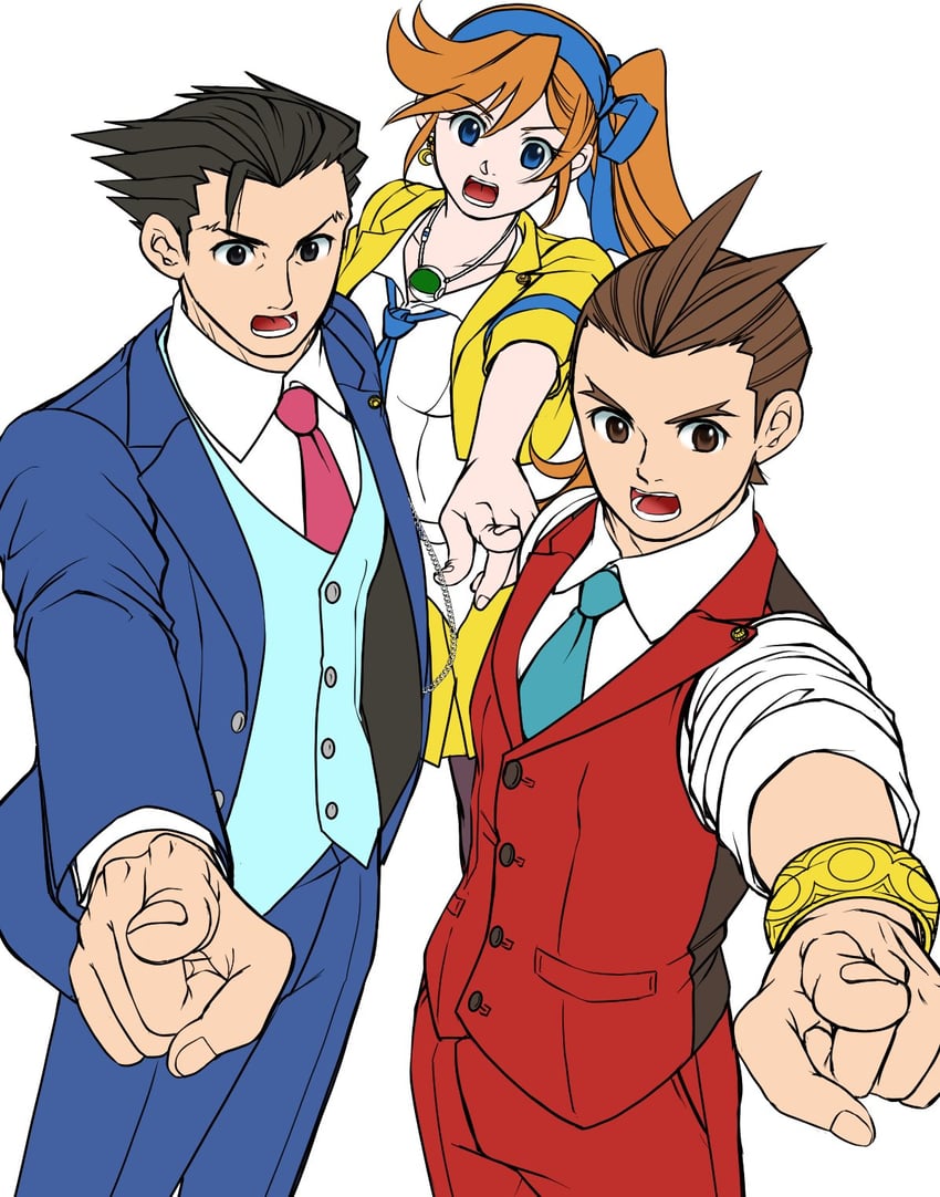 phoenix wright, apollo justice, and athena cykes (ace attorney) drawn by ragi_(od6fine)