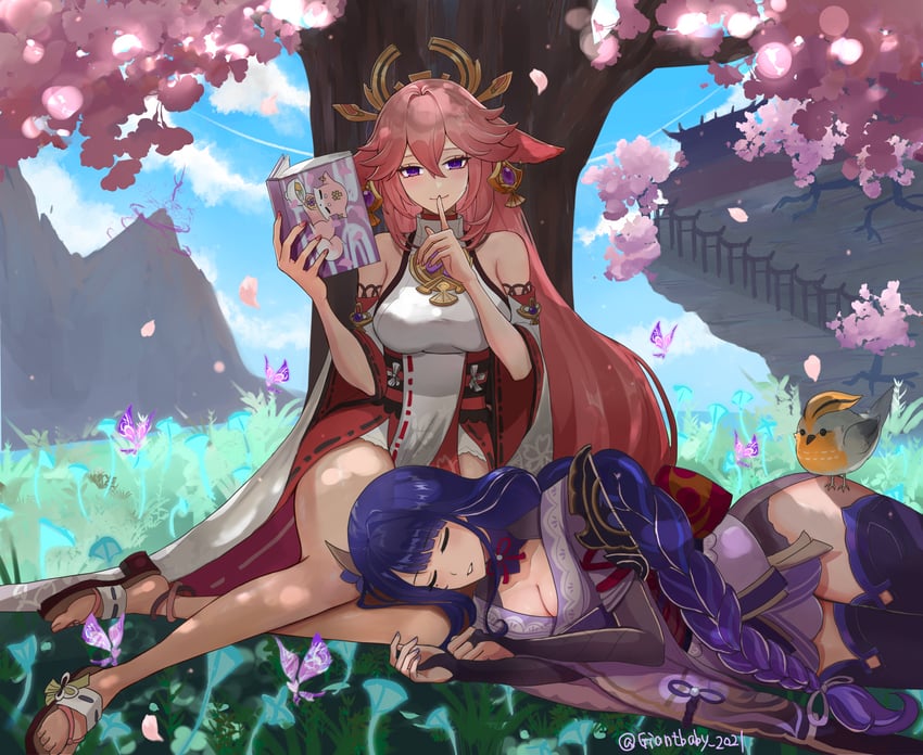 raiden shogun and yae miko (genshin impact) drawn by giantbaby_2021