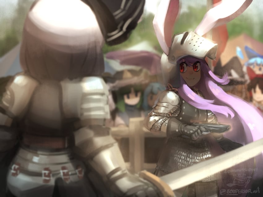 hakurei reimu, kirisame marisa, konpaku youmu, cirno, reisen udongein inaba, and 2 more (touhou) drawn by souperior