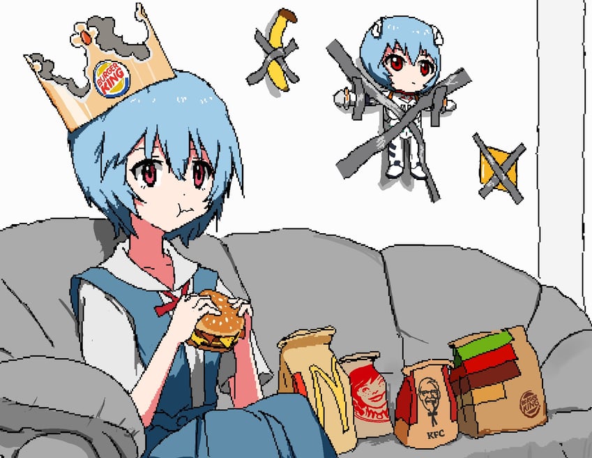 ayanami rei, colonel sanders, and rei chikita (neon genesis evangelion and 5 more) drawn by aiu404l