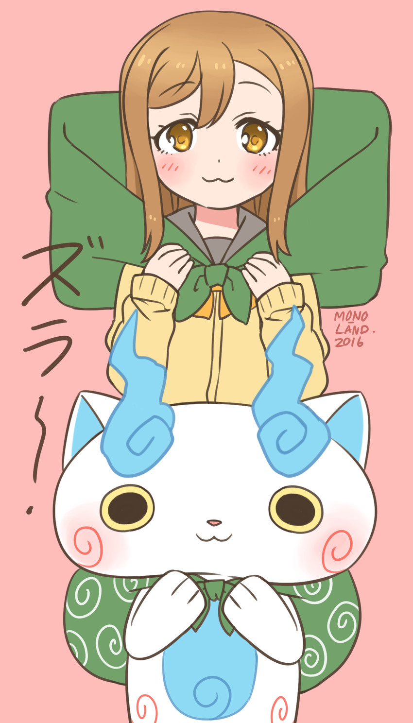 kunikida hanamaru and komasan (love live! and 3 more) drawn by mono_land