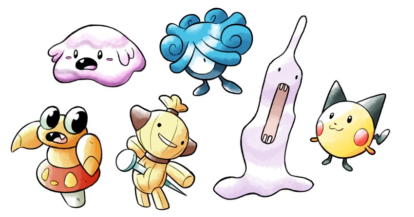 pichu, animon, monja, para, betobaby, and 1 more (pokemon and 1 more) drawn by claedalus