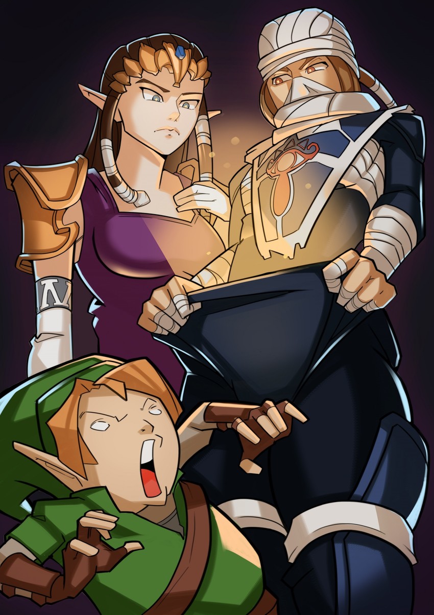 link, princess zelda, and sheik (the legend of zelda and 3 more) drawn by splashbrush