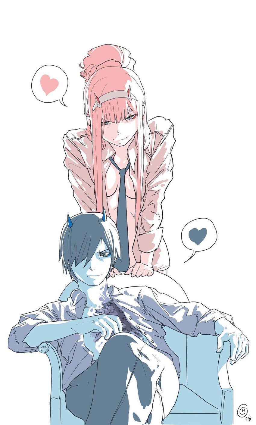 zero two and hiro (darling in the franxx) drawn by kjlbs